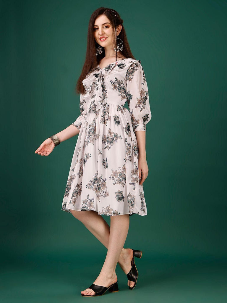 Plus Size Women's Georgette Floral Print Flared Short Dress