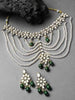 Karatcart Pearl Beaded and Green Tumble Kundan Choker Neckalce Set for Women