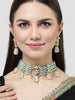 Karatcart White Designer Tumble Light Blue Crystal Beaded Kundan Choker Necklace Set