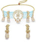 Karatcart White Designer Tumble Light Blue Crystal Beaded Kundan Choker Necklace Set