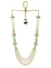 Karatcart Pearl Beaded Light Green Carved Stone Kundan Rani Haar Necklace Set for Women