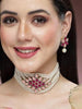 Karatcart Gold Plated Pearl Beaded Royal Pink and Baby Pink Kundan Stone Choker Necklace Set